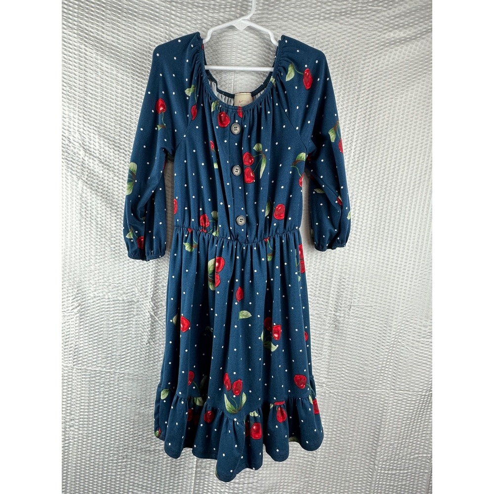 Heart & Arrow‎ Kids Blue Cherry Polka Dot Long Sleeve Dress Size 8
